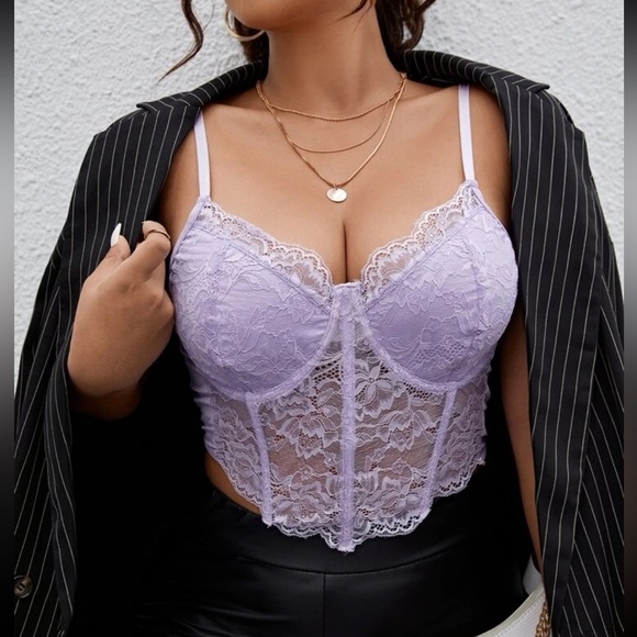 Luxe purple sexy lace cami bustier crop cami top